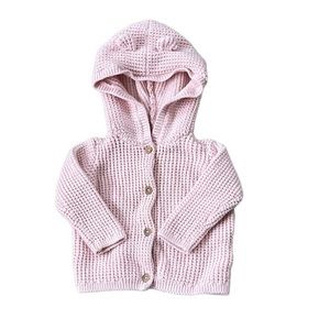 Carter's Baby Girl Light Pink Waffle Knit‎ Hooded Cardigan Sweater Sz. 6M